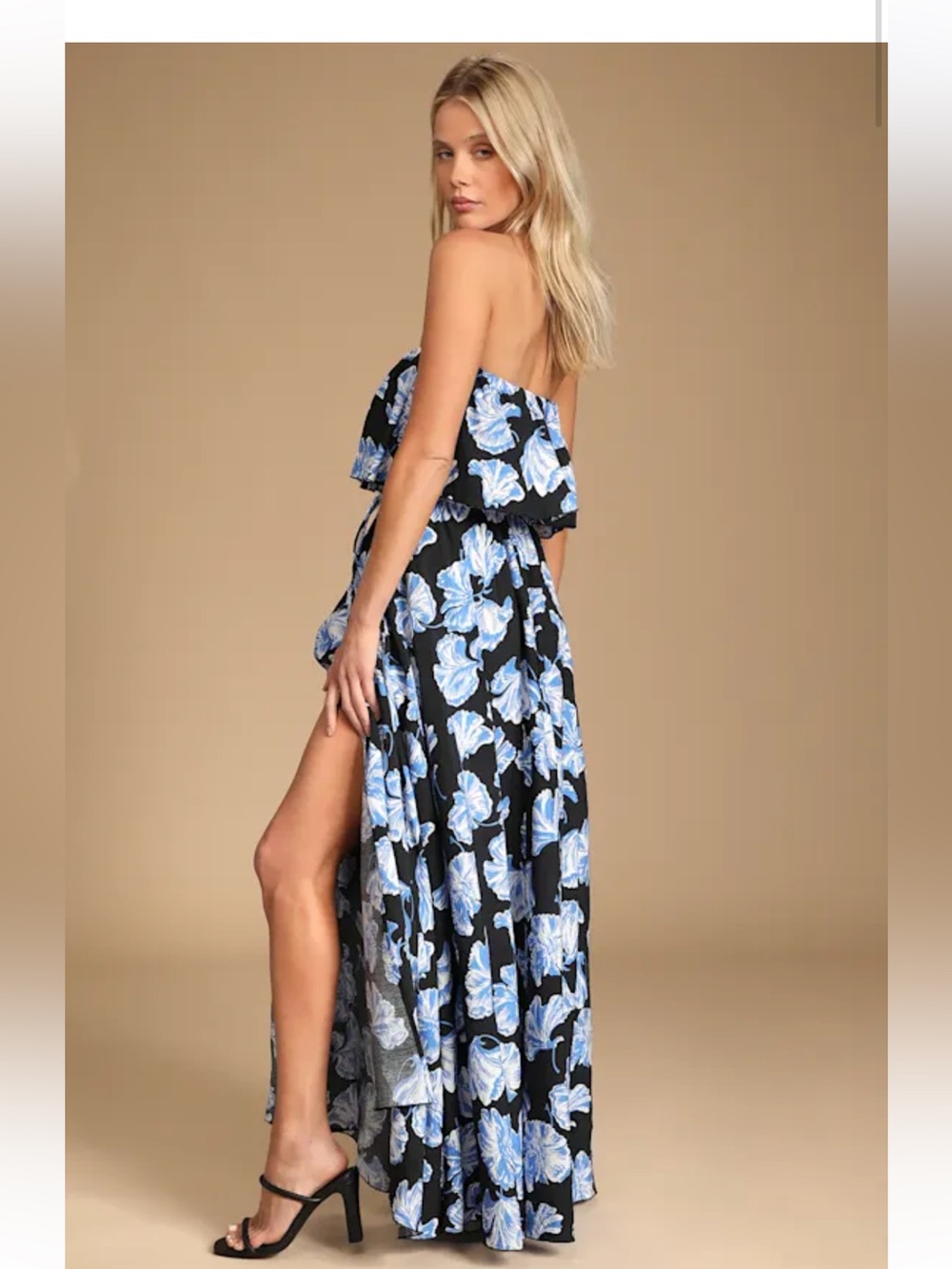 NWT Lulus Love Boldly Black Floral Print Strapless Maxi Dress - Size XS - Picture 4 of 5